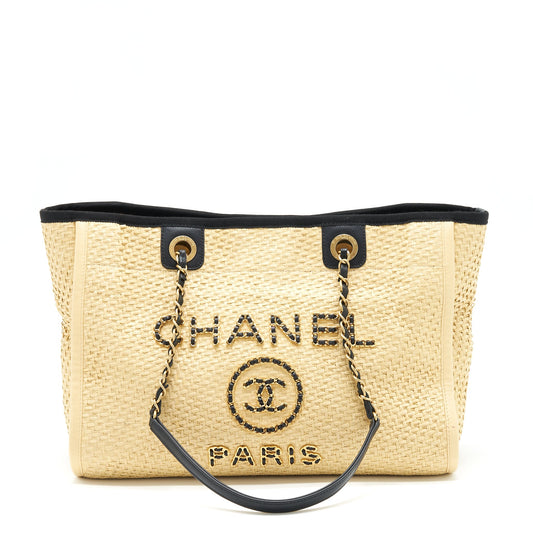 Chanel Gold Raffia Deauville Tote Bag GHW
