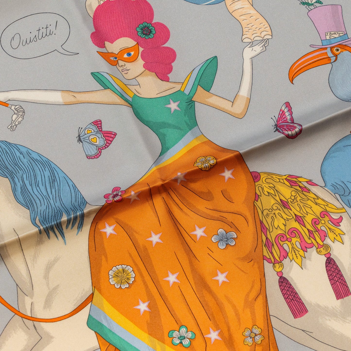 Hermes 90*90cm Silk Scarf Hermes Story Blue Glacier/Rose/Multicolour