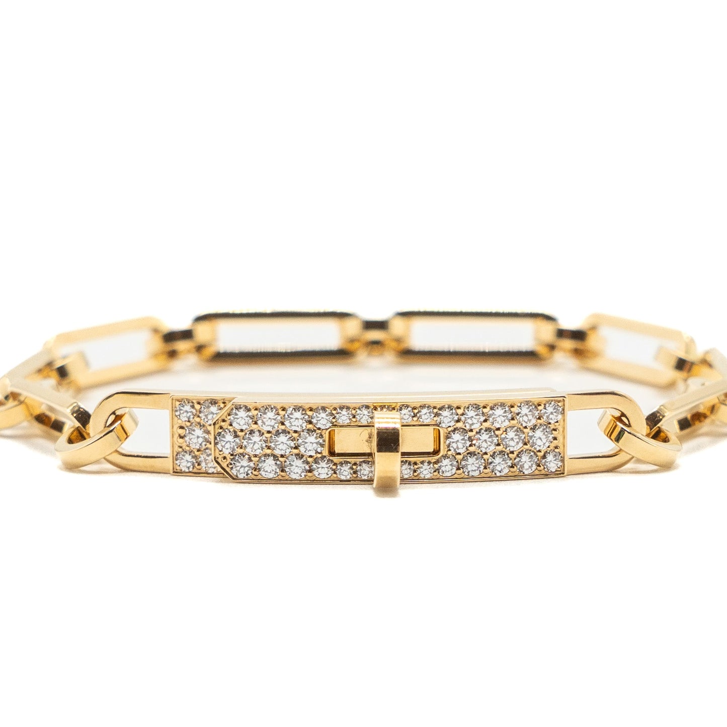 Hermes size XS kelly chaine bracelet, small model yellow gold with diamonds