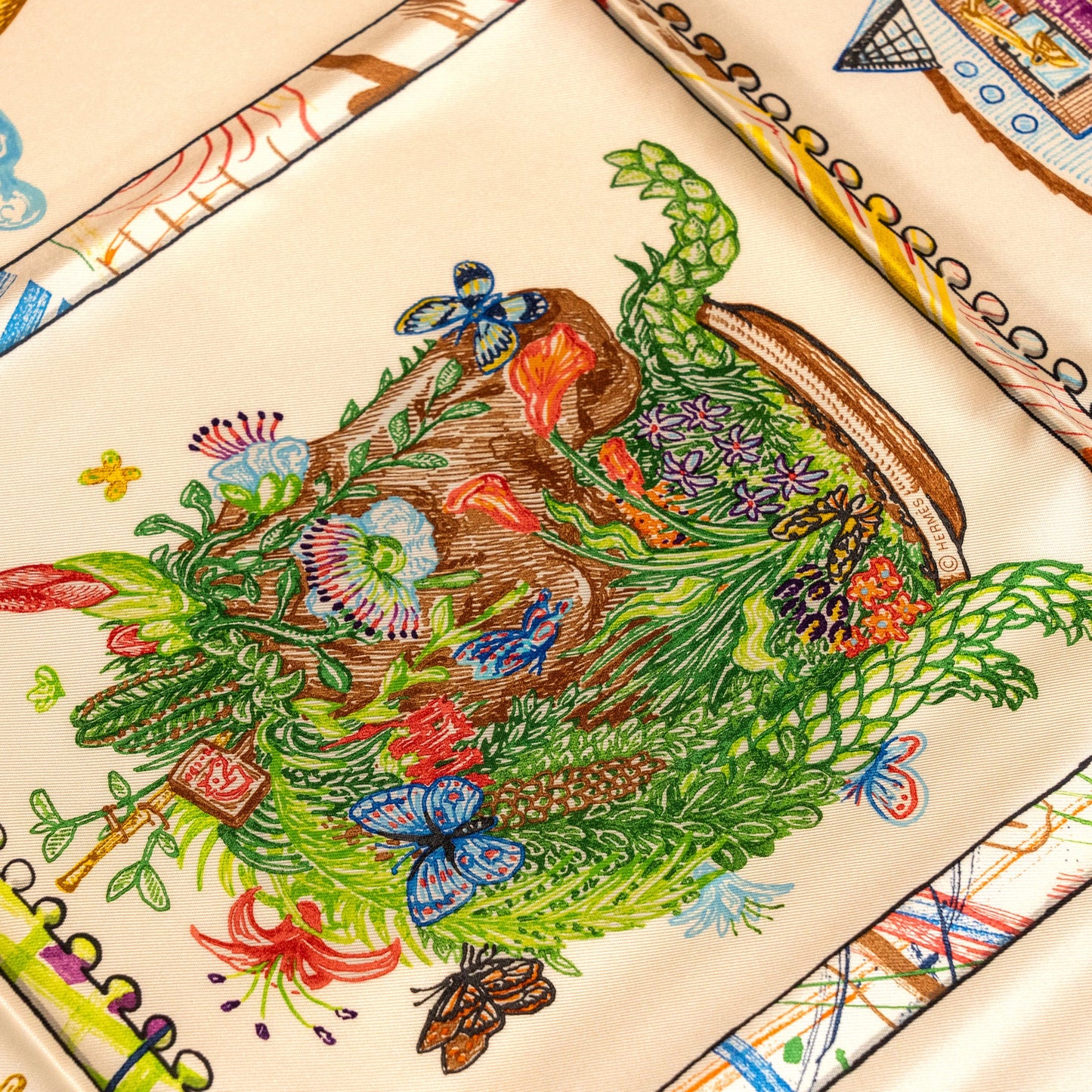 Hermes 90cm Silk Scarf Chevaloscope Blanc/Bleu/Multicolour