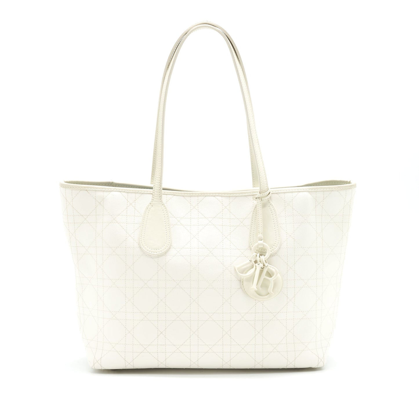 Christian Dior Canvas and Leather Tote Bag in Creamy White