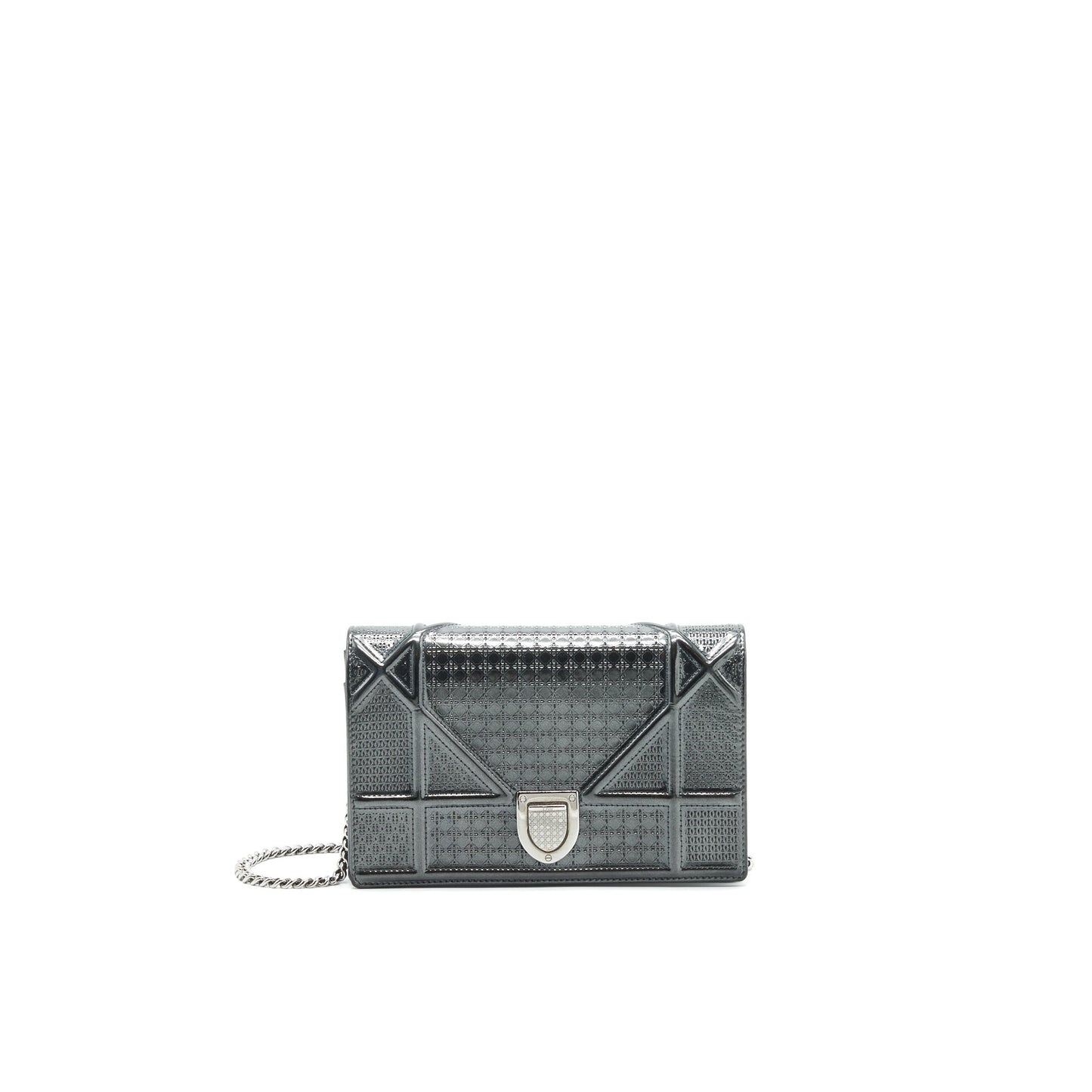 CHRISTIAN DIOR DIORAMA WALLET ON CHAIN  METALLIC BLACK