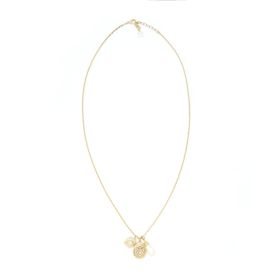 Chanel 21A metal plate and crystal necklace brushed LGHW