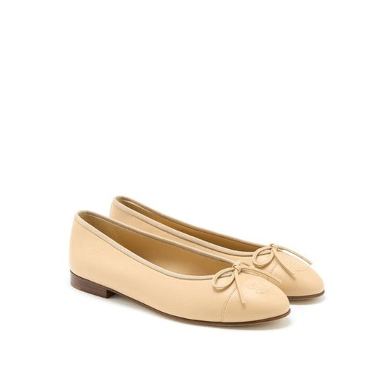 CHANEL ballet flats beige lambskin