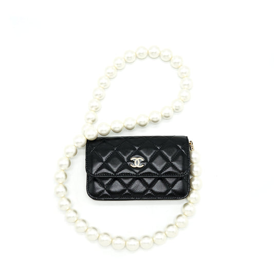 Chanel Giant Pearl Clutch with Chain Calfskin Black LGHW