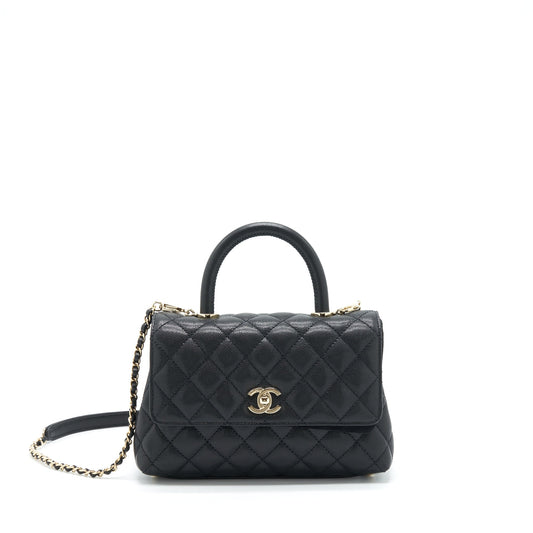 Chanel 22P Small Coco Handle Caviar Black LGHW (Microchip)