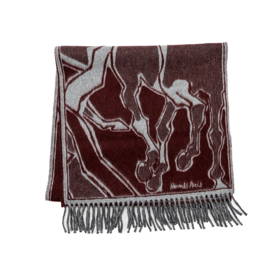 Hermes La Danse Des Chevaux Muffler Cashmere Bordeaux/ Gris Moyen/ Gris Clair