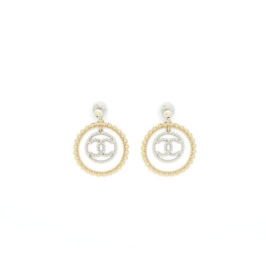 Chanel Giant CC Logo And Round Earrings Silver/Light Gold Tone