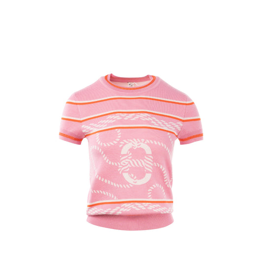 hermes size 34 short sleeve sweater cashmere / silk pink multicolour