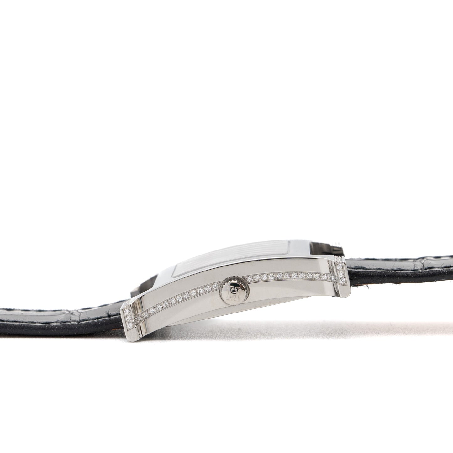 Hermes Heure H Watch, Small Model 25mm Model Of Pearl/Diamonds with Black alligator Strap SHW