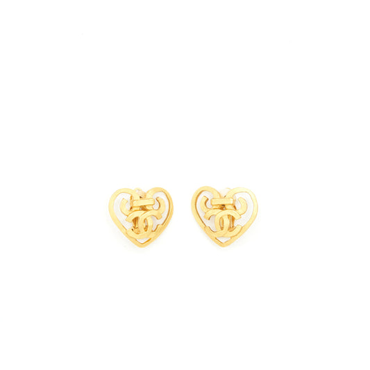Chanel Vintage Heart CC Logo Earclips 24K Plated GHW