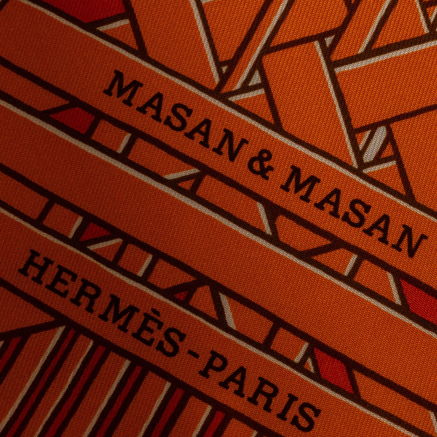 Hermes 90cm Silk Scarf Masan Masan Orange/Grege/Tabac