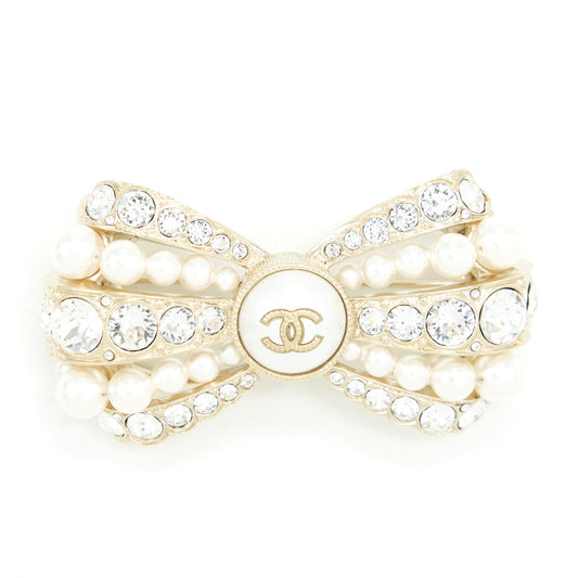 Chanel Bow Brooch With Pearls And Crystals LGHW