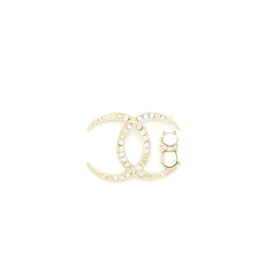 Chanel CC Logo Brooch With Pearl Cat And Crystals LGHW