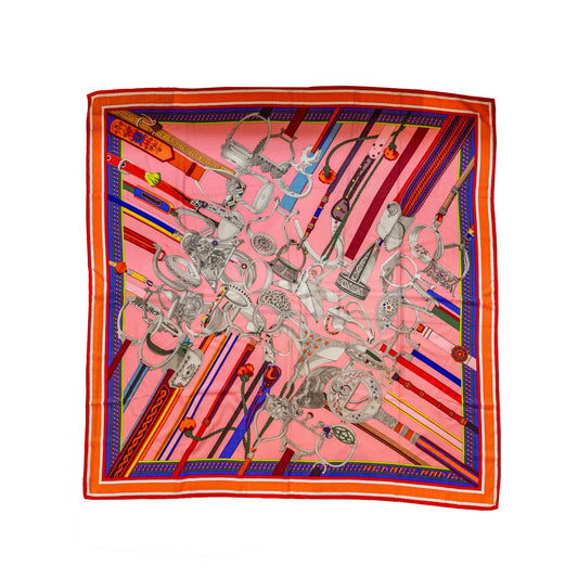 Hermes 140cm cashmere / silk shawl scarf concours d’etriers multicolour pink
