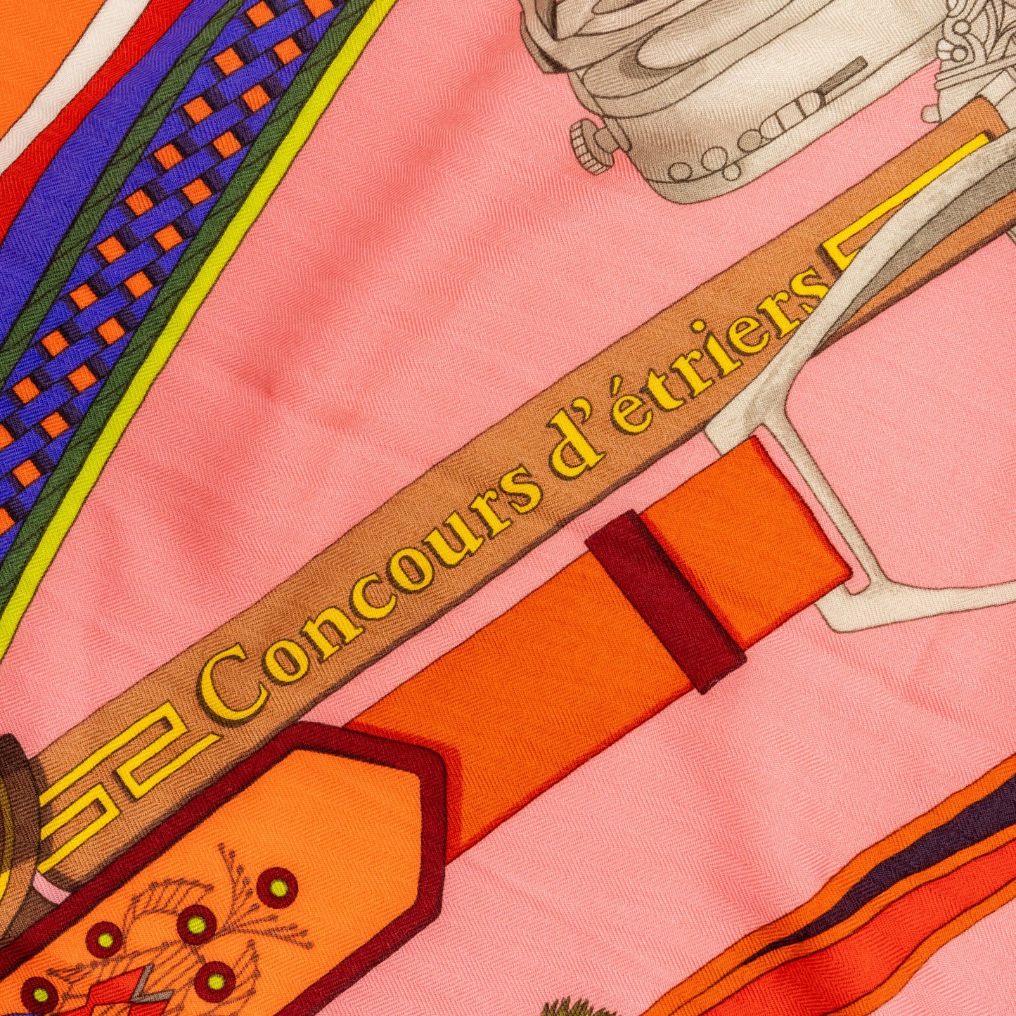 Hermes 140cm cashmere / silk shawl scarf concours d’etriers multicolour pink