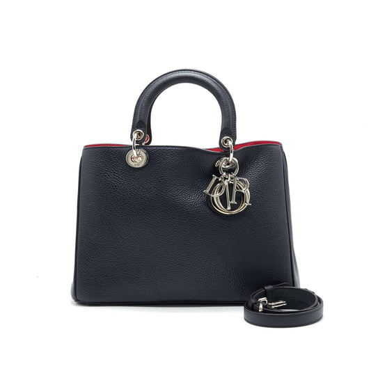 CHRISTIAN DIOR Medium Diorissimo Tote Bag Black Grained Leather