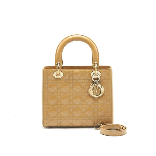 Christian Dior Medium Lady Dior Patent Leather Beige