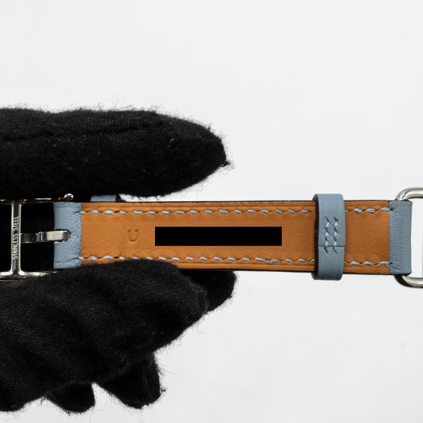 Hermes 41mm double tour Apple Watch band blue lin SHW Stamp U