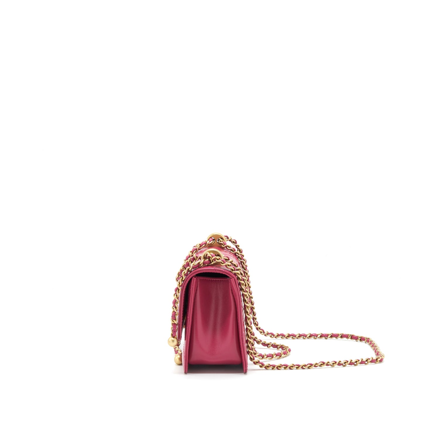 Chanel 21A Small Gold Crush Flap Bag With Chain Calfskin Raspberry Pink GHW (Microchip)
