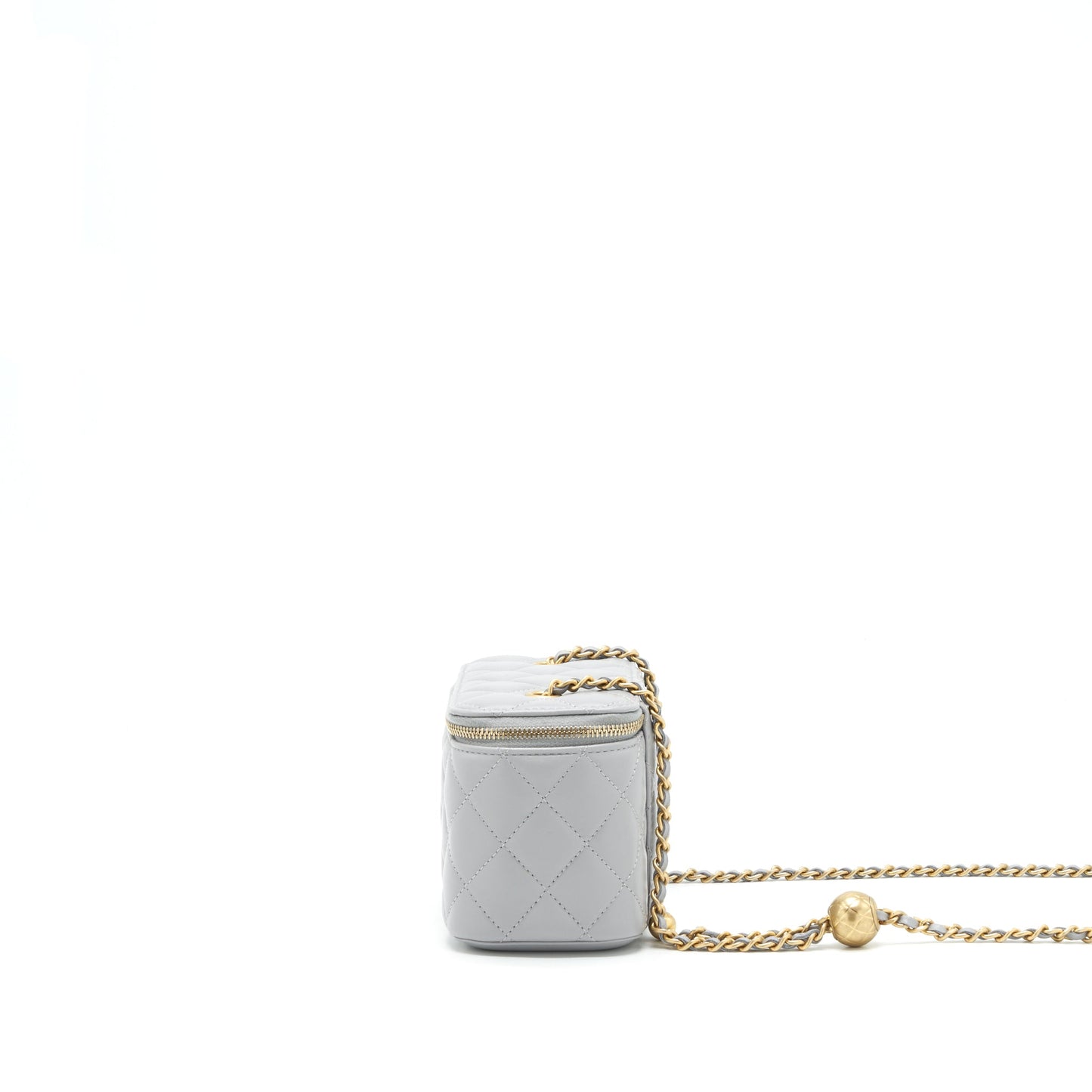 Chanel 21B Pearl Crush Long Vanity With Chain Lambskin Grey GHW