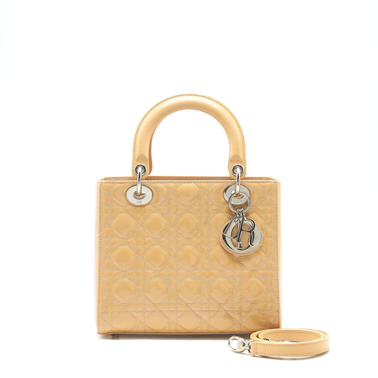Christian Dior Medium Lady Dior Patent leather beige with