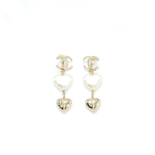 Chanel CC Logo and Heart drop Earring