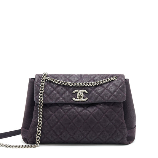 Chanel Flap Tote Bag With Chain Grained Calfskin Dark Purple SHW