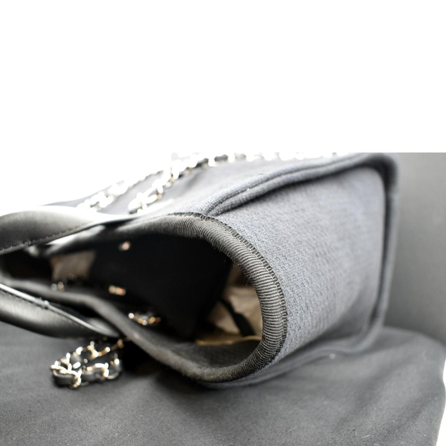 CHANEL Deauville Small Canvas Leather Tote Bag Dark Blue