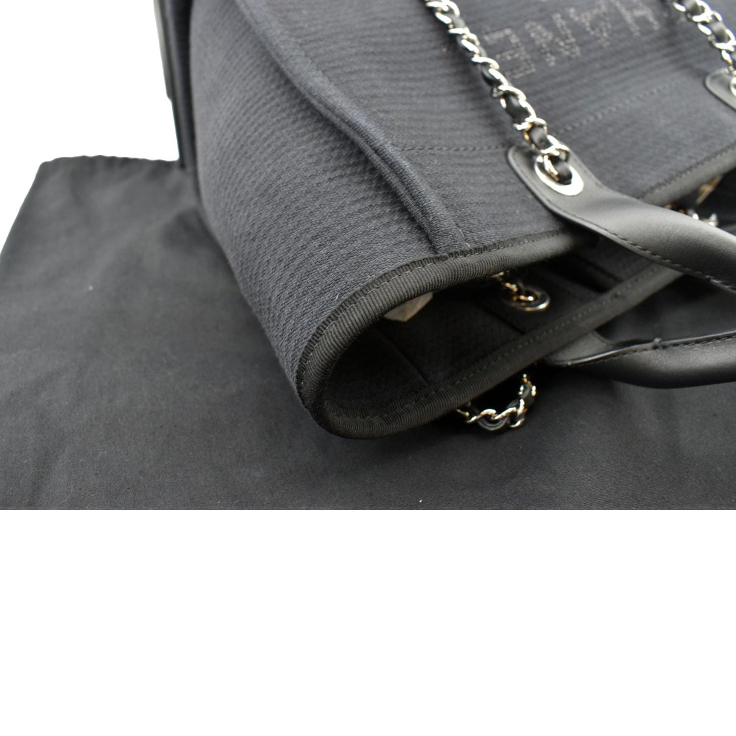 CHANEL Deauville Small Canvas Leather Tote Bag Dark Blue