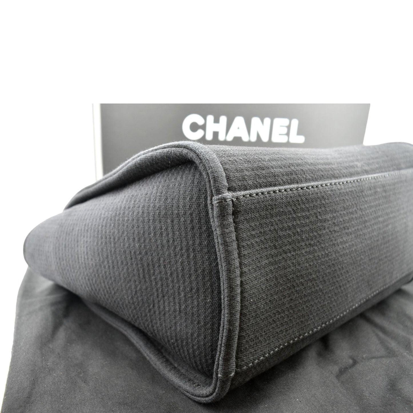 CHANEL Deauville Small Canvas Leather Tote Bag Dark Blue