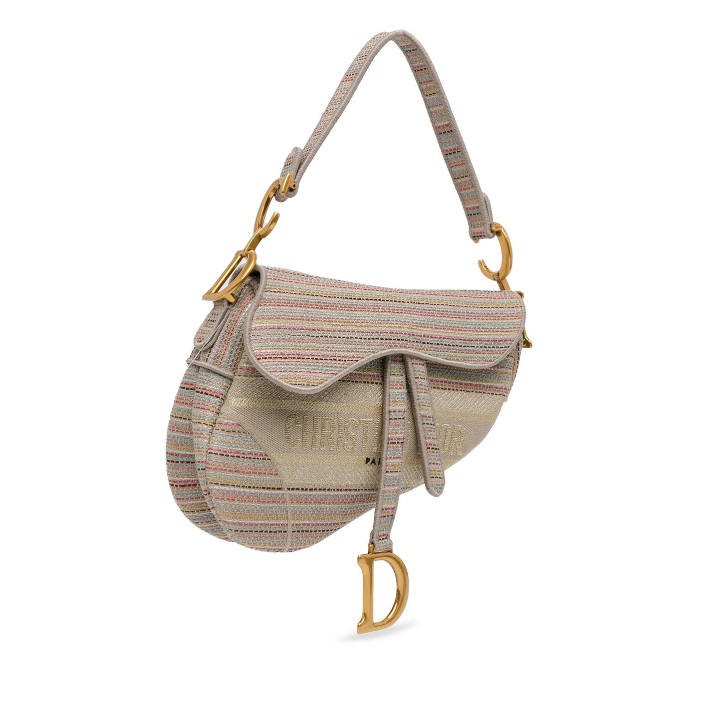 Dior Embroidered Canvas Stripes Saddle Bag (SHG-QrmhiD)