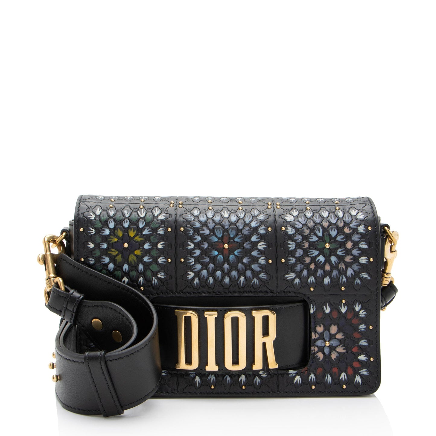 Dior Grained Calfskin Studded Floral Dio(r)evolution Flap Bag (SHF-yW1Jb4)