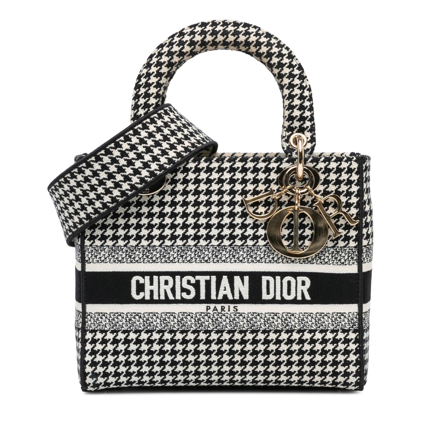 Dior Medium Canvas Houndstooth Embroidered Lady D Lite (SHG-pdwVRw)