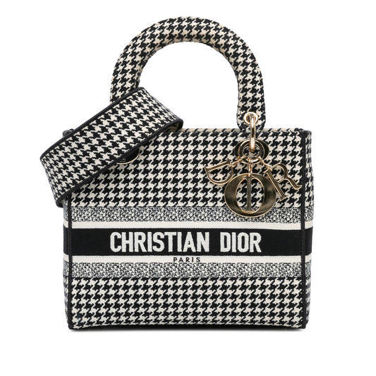 Dior Medium Canvas Houndstooth Embroidered Lady D Lite (SHG-pdwVRw)