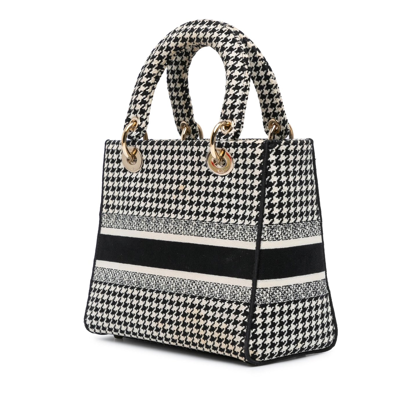 Dior Medium Canvas Houndstooth Embroidered Lady D Lite (SHG-pdwVRw)