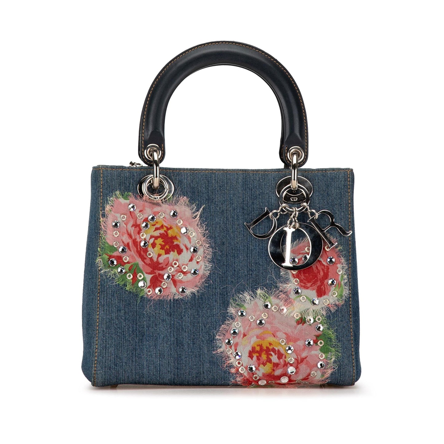 Dior Medium Denim Floral Embellished Lady Dior (SHG-9x1Q2j)