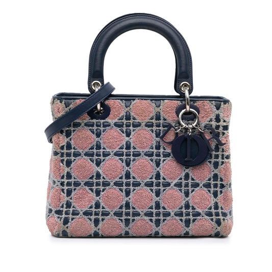 Dior Medium Lambskin And Tweed Cannage Lady Dior (SHG-OQT6tX)
