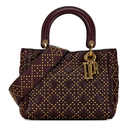 Dior Medium Lambskin Cannage Studded Supple Lady Dior (SHG-DSgsrk)