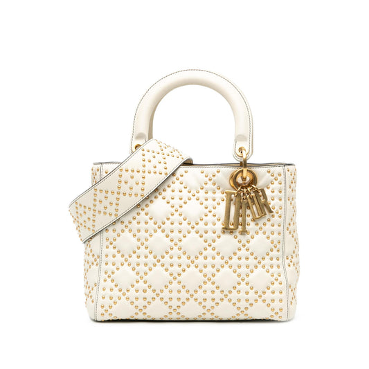 Dior Medium Lambskin Cannage Studded Supple Lady Dior (SHG-hub9mD)