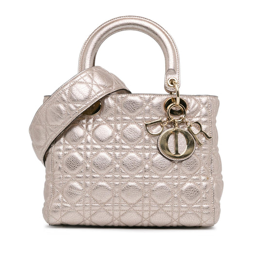 Dior Medium Metallic Calfskin Cannage Supple Lady Dior (SHG-fO005e)