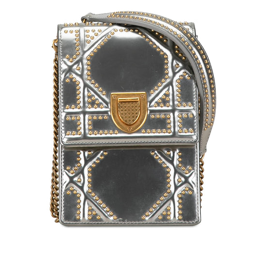 Dior Metallic Studded Calfskin Vertical Diorama (SHG-qyuKTo)