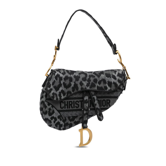Dior Mizza Embroidered Canvas Leopard Saddle Bag (SHG-i47PZo)