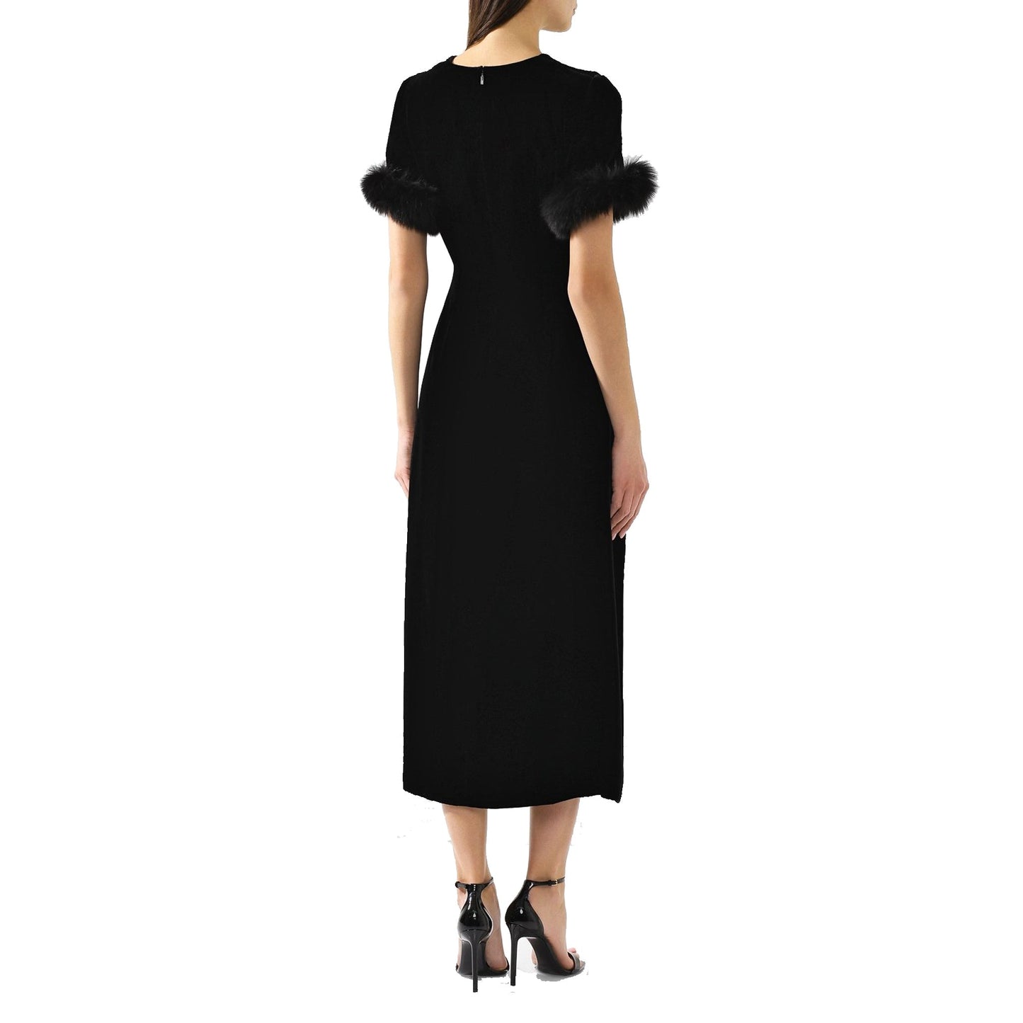 FENDI Luxe Fur Trim Velvet Midi Dress - Size 42