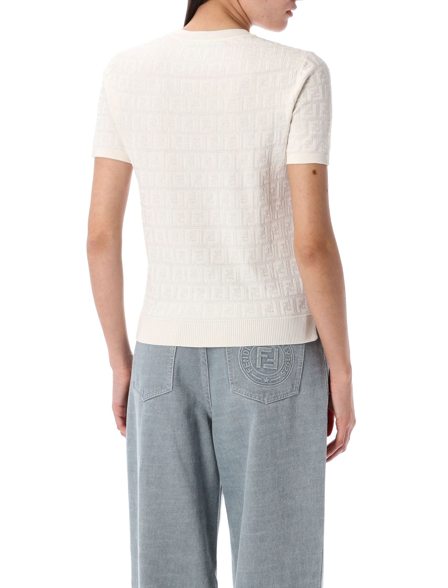 FENDI Lace FF Knit T-Shirt - Slim Fit, Size 38