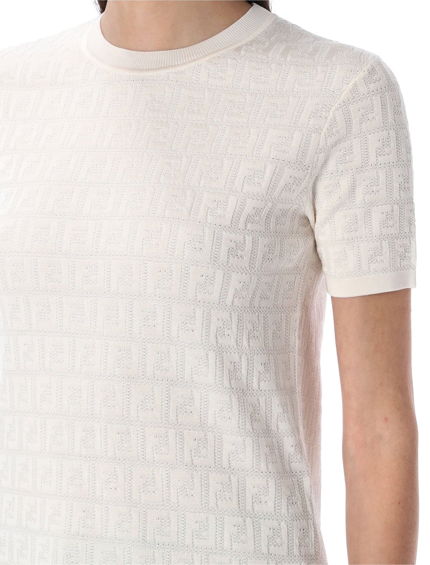 FENDI Lace FF Knit T-Shirt - Slim Fit, Size 38