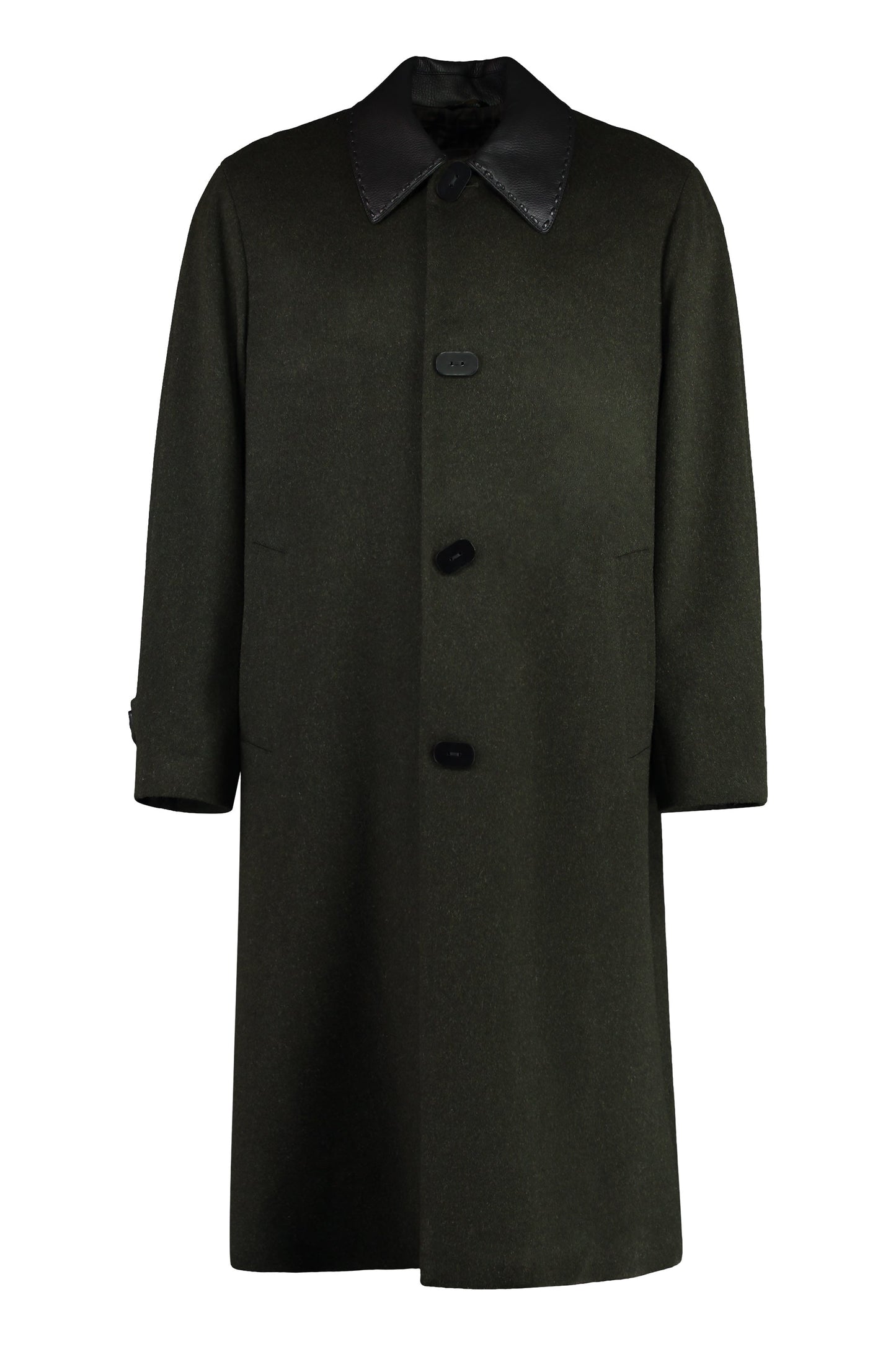 FENDI Wool Blend Jacket with Leather Collar for Men