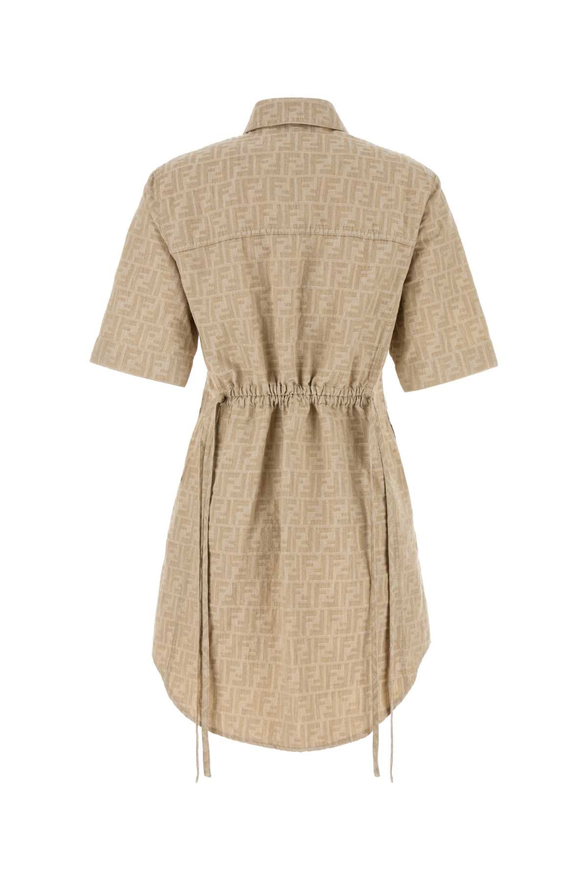 FENDI Cotton Linen Dress with FF Logo - Women's Short Sleeves