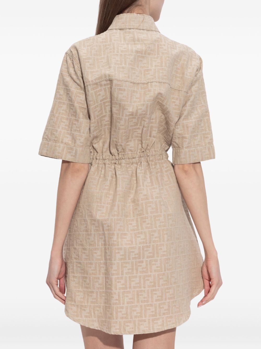 FENDI Cotton Linen Dress with FF Logo - Women's Short Sleeves