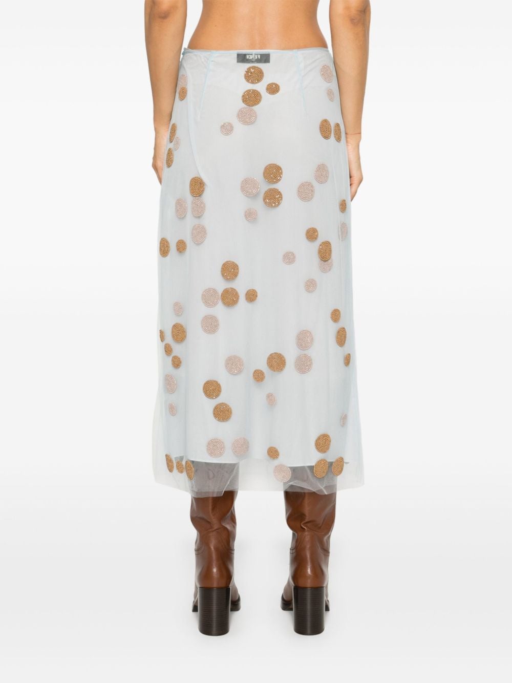 FENDI Embroidered Midi Skirt with Bead Embellishment